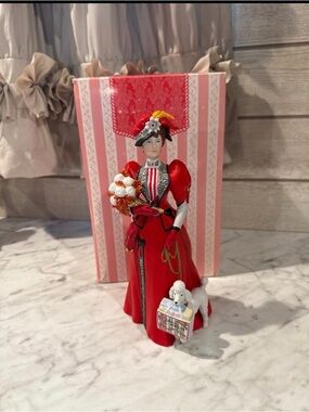 Avon Red and White Victorian Lady Figurine with Poodle